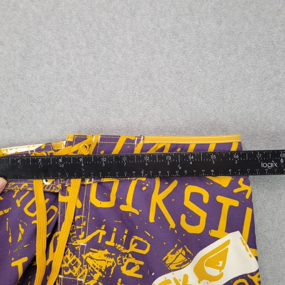 Quiksilver Board Shorts Men 32 Purple Yellow Y2K Logo Print Surf Trunks Q101012